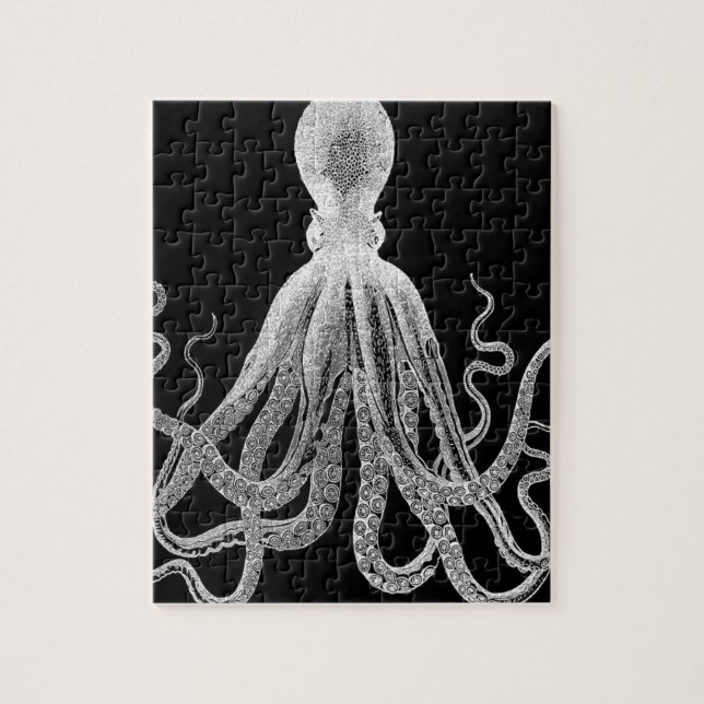 Black and white octopus jigsaw puzzle (Vertical)