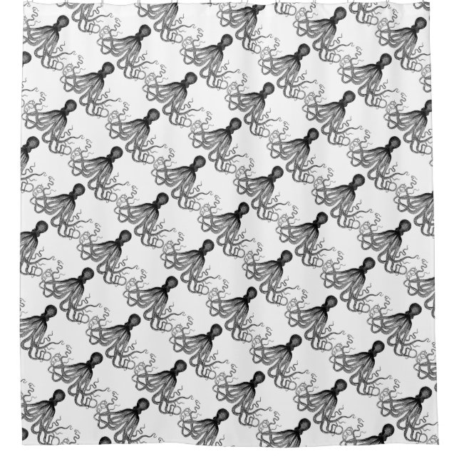 Black and white Octopus pattern shower curtain (Front)