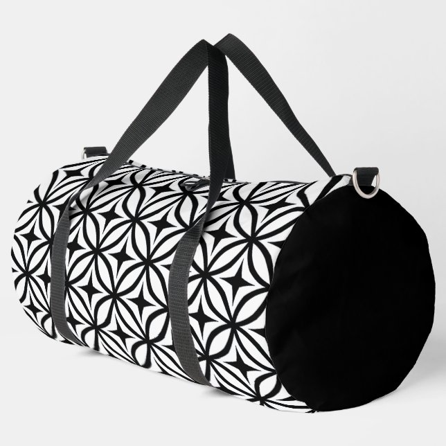 Black and White Ogee and Star pattern Duffle Bag (Left Corner)