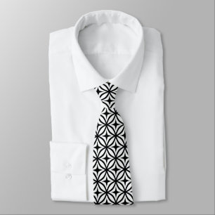 Black and White Ogee Star Repeat Pattern Tie