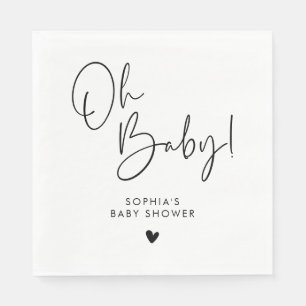 Black and White Oh Baby Modern Boho Baby Shower Napkin