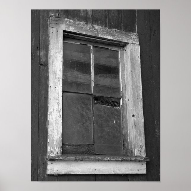 Black and White Old Barn Window Poster (Front)