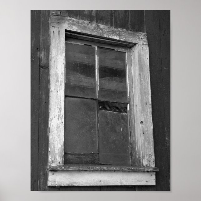 Black and White Old Barn Window Poster (Front)