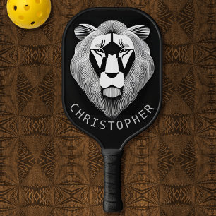 Black and White Old Lion Modern Graphic Custom Pickleball Paddle