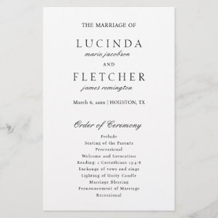 Black and White Old Money Elegant Wedding Program