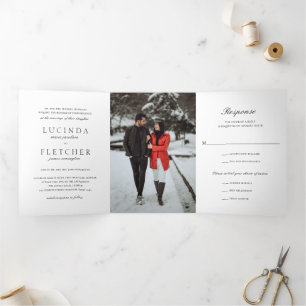 Black and White Old Money Photo Elegant Wedding Tri-Fold Invitation