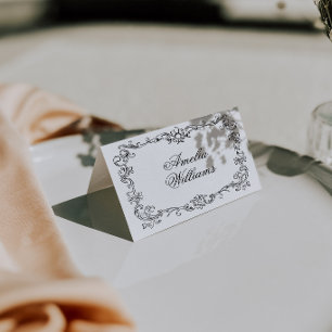 Black And White Old Money Wedding Place Cards