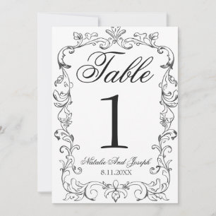 Black And White Old Money Wedding Table Number