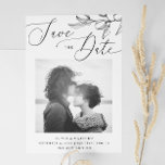 Black and White Olive Wedding | Italian Photo Save The Date<br><div class="desc">Announce your big day with timeless elegance using this minimalist Save the Date card. Designed with clean black and white typography, a delicate olive branch illustration, and space for your favourite engagement photo, it blends simplicity with natural beauty. Perfect for couples who love understated style. This design is also ideal...</div>