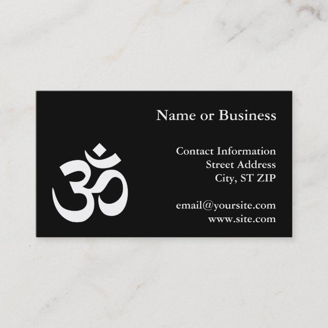 Black and White Om Symbol Business Card (Front)