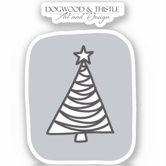 Black and White on Gray Doodle Christmas Tree (Front)