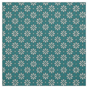 Black and White on Teal Abstract Tribal Design Fabric