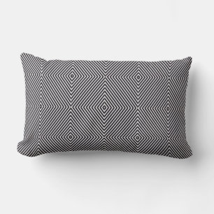 Black and White Op Art Diamond Stripe Geometric Lumbar Cushion