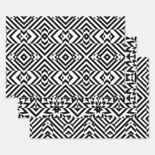 Black and White Op Art Geometric Patterns Wrapping Paper Sheet