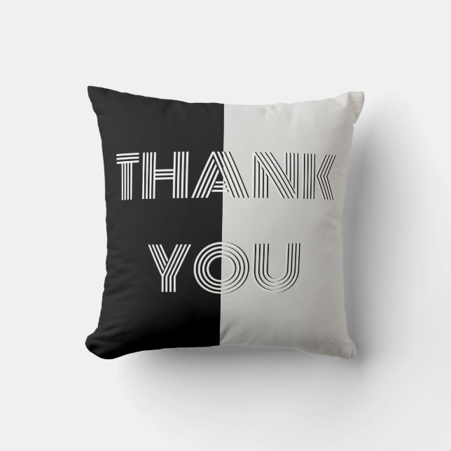 Black and White Op Art Modern Thank You Cushion (Front)