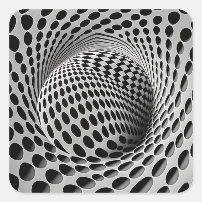 Black And White Op-Art Square Sticker (Front)