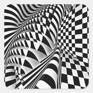 Black And White Op-Art Square Sticker