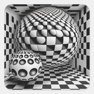 Black And White Op-Art Square Sticker