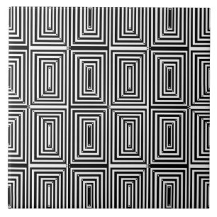 Black and White Optical Fine Art Lines and Dots Ceramic Tile