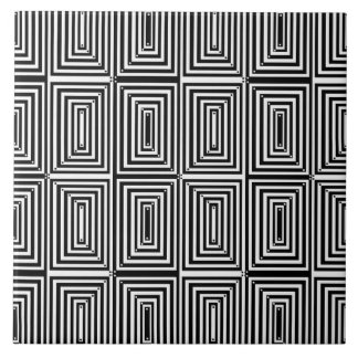 Black and White Optical Fine Art Lines and Dots Ceramic Tile
