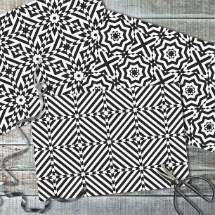 Black and White Optical Illusion Mosaic Patterns Wrapping Paper Sheet