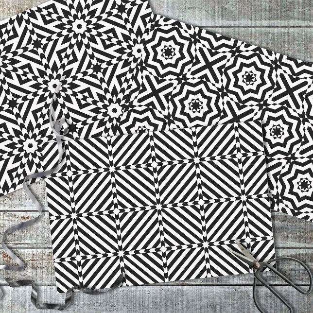 Black and White Optical Illusion Mosaic Patterns Wrapping Paper Sheet (Creator Uploaded)