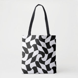 black and white optical illusion tote bag