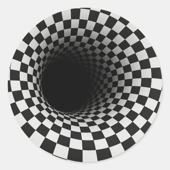 Black and White Optical Illusion Tunnel Classic Round Sticker (Front)