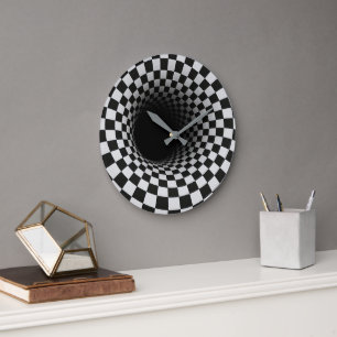 Black and White Optical Illusion Tunnel Large Clock