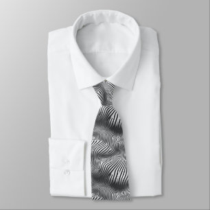 Black and White Optical Illusion Wave Pattern Tie