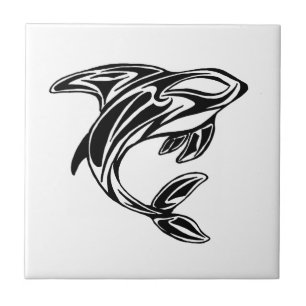 Black and White Orca Tattoo Ceramic Tile