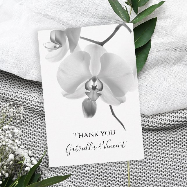 Black and White Orchid Wedding Flat Thank You Note Note Card (Show your appreciate with this elegant floral thank you note card.)