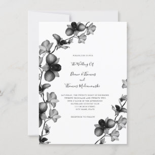 Black and White Orchid Wedding Invitation