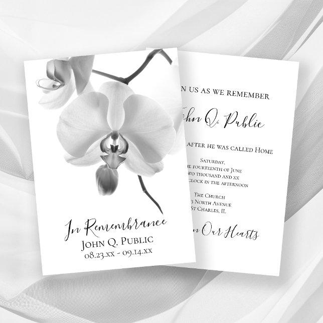 Black and White Orchids Death Anniversary Memorial Invitation (Creator Uploaded)