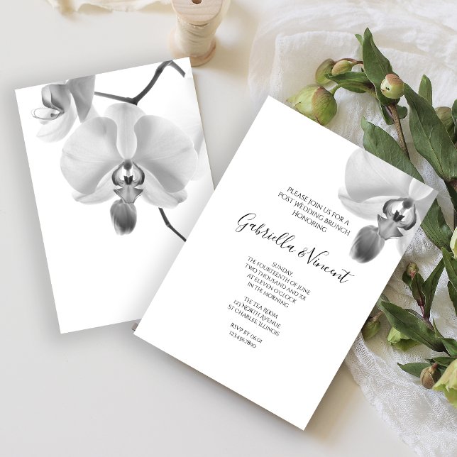 Black and White Orchids Post Wedding Brunch Invitation (Perfect to celebrate the day after the big day!)