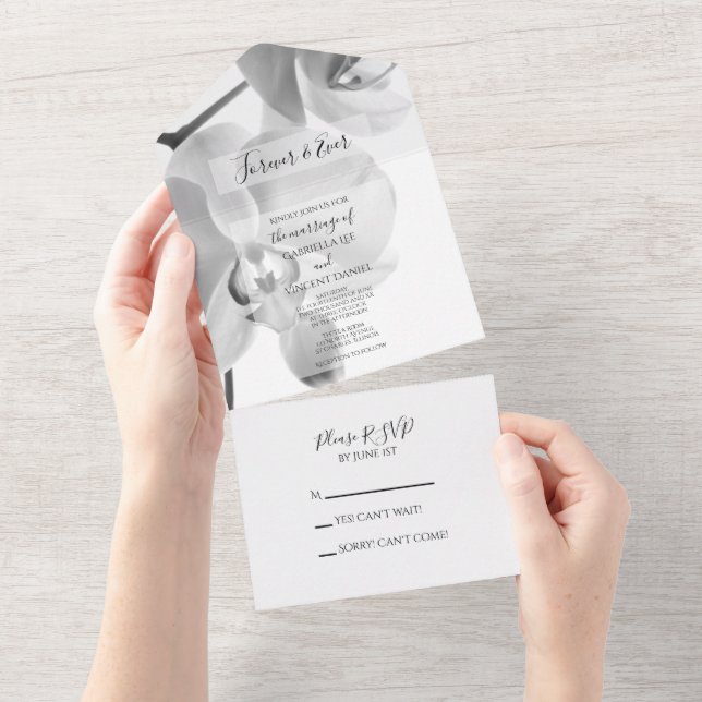 Black and White Orchids Wedding All In One Invitation (Tearaway)