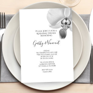 Black and White Orchids Wedding Rehearsal Dinner Invitation