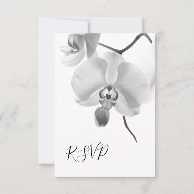 Black and White Orchids Wedding RSVP Response Card (Front)