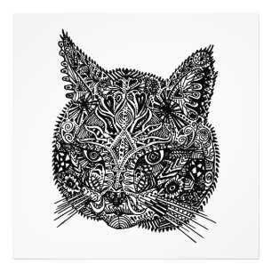 Black and White Ornamental Cat Portrait Photo Print