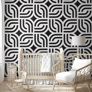 Black and white ornamental geometric tile wallpaper