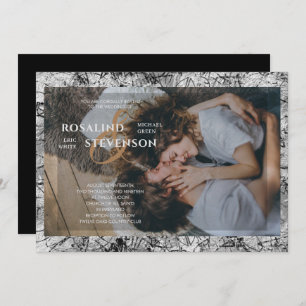 Black and White Ornamental Texture Photo Wedding Invitation