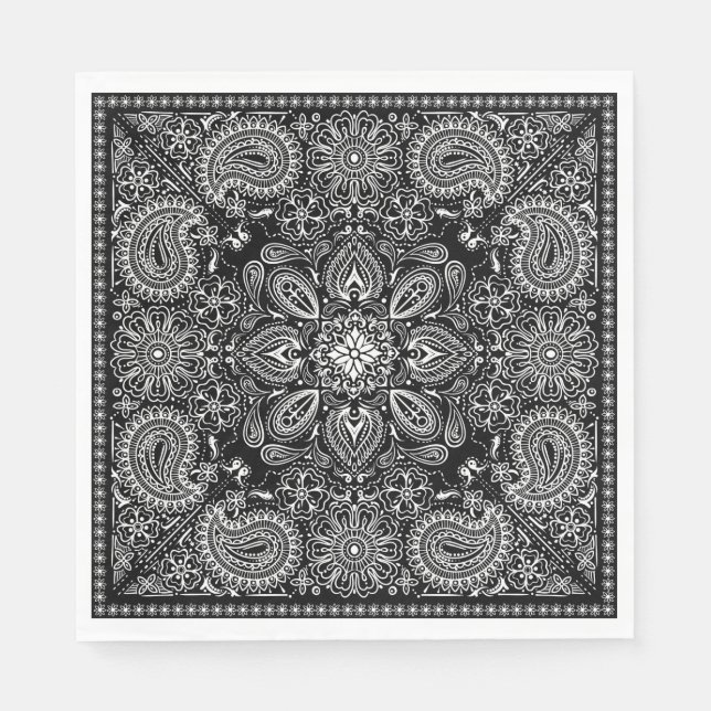 Black and White Ornate Bandanna Napkin (Front)