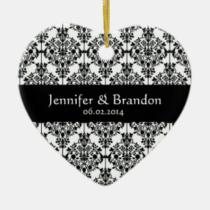 Black and White Ornate Damask Wedding Thank You Ceramic Tree Decoration