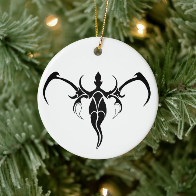 Black and White Ornate Tribal Elephant Mandala Ceramic Ornament (Tree)