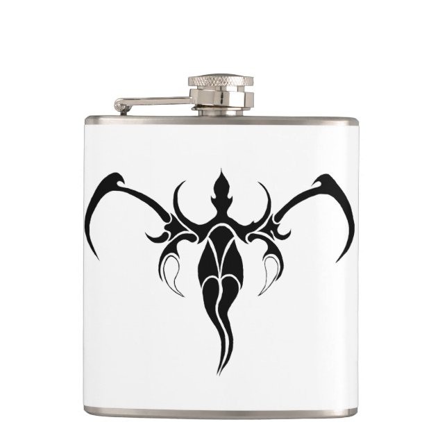 Black and White Ornate Tribal Elephant Mandala Hip Flask (Front)