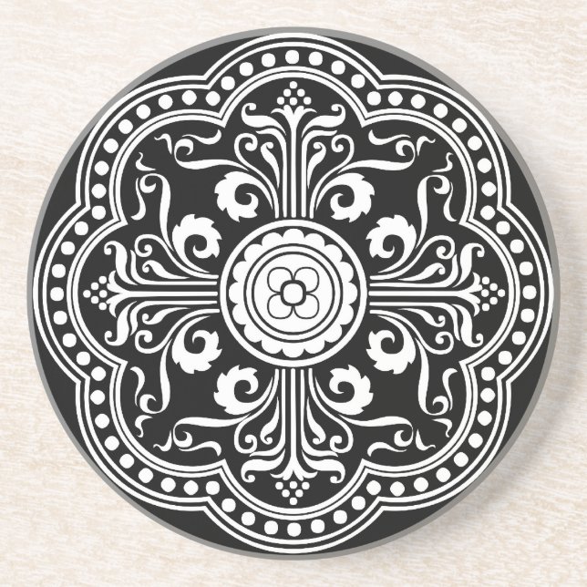 Black and White Ornate Victorian Pattern Coaster (Front)
