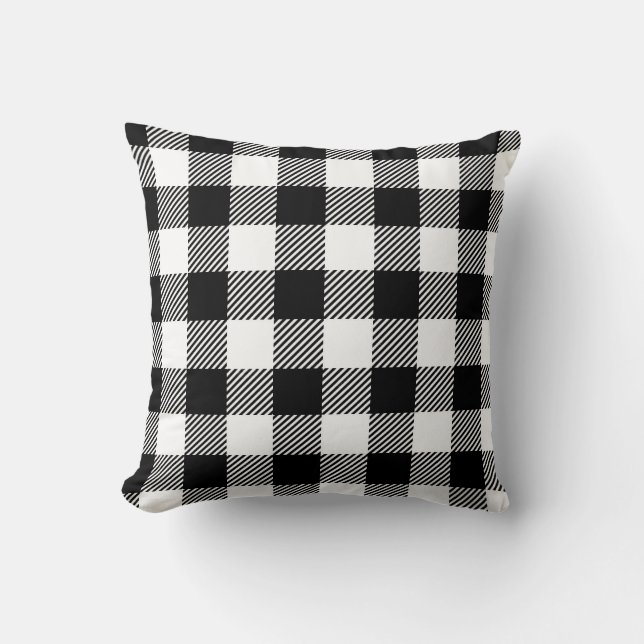 Black and White Outdoor Gingham Buffalo Check Patt Cushion (Front)