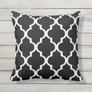 Black and White Outdoor Pillows Quatrefoil Lattice