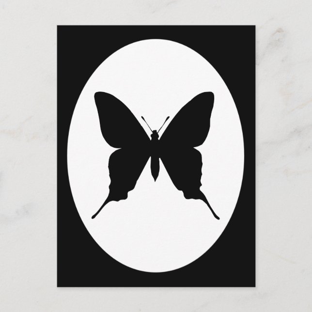 Black and White Oval Frame Butterfly Silhouette Postcard (Front)
