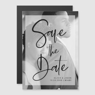 Black and White Overlay Photo Save the Date Magnetic Invitation